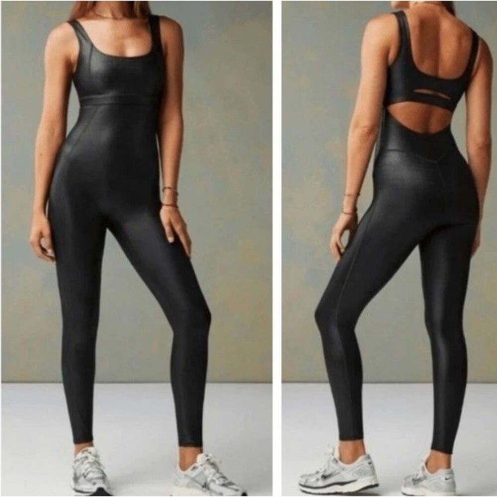 Fabletics Motion 365 Khloe Kardashian  Shine Jumpsuit Black SMALL NWT